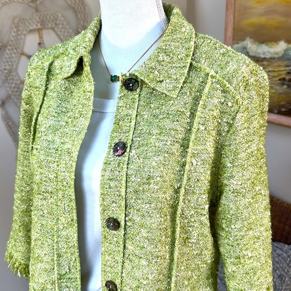 Cynthia Max Vintage Chartreuse Green cropped Blazer Jacket - Picture 3 of 9